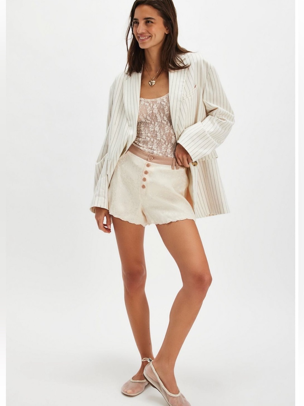 Free People Claudia Tap Shorts Sz 8 Cream